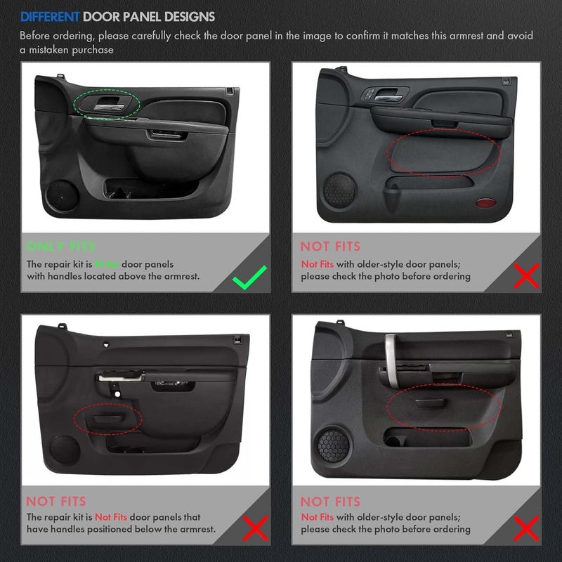 RHAOCZIYAUTO 80994 Front Driver & Passenger Side Armrest Repair Fit for Chevrolet Chevy Silverado Suburban Tahoe Avalanche For GMC Sierra Yukon 2010-2014 Door Panel with Release Handle Above Armrest - Black - Image 3